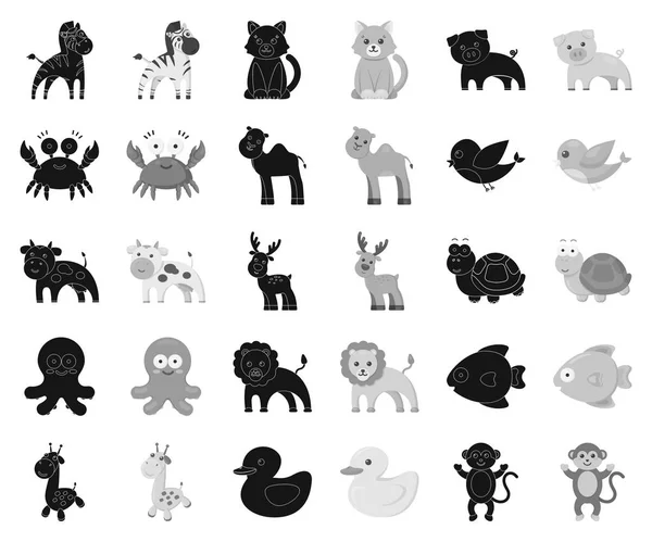 Une irréaliste noir, monochrome animaux icônes dans la collection ensemble pour le design. Jouet animaux vecteur symbole stock web illustration . — Image vectorielle