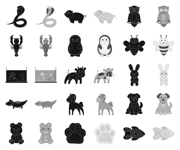 Un negro poco realista, iconos de animales monocromáticos en la colección de conjuntos para el diseño. Animales de juguete vector símbolo stock web ilustración . — Vector de stock
