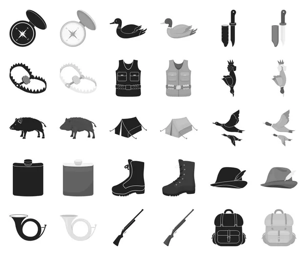 Hunting and trophy black, monochrome icons in set collection for design. Иллюстрация векторных символов охоты и оборудования . — стоковый вектор