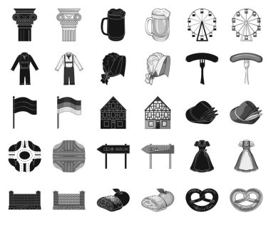 Ülke Almanya siyah, tek renkli simgeler set koleksiyonu tasarım için. Almanya ve dönüm noktası sembol stok web illüstrasyon vektör.