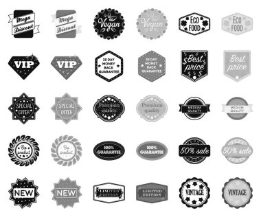 Set koleksiyonu tasarım için farklı etiket siyah, tek renkli simgeler. Dizin ve marka sembol stok web illüstrasyon vektör.