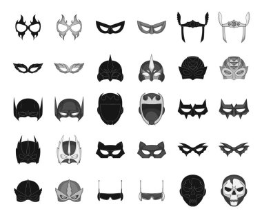 Kahraman ve maske simgesinin vektör resmi. Kahraman kümesi ve hisse senedi için süper kahraman vektör simgesi.