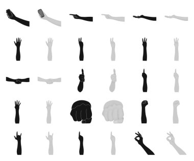 Jestler ve set koleksiyonu tasarım için onların anlamı siyah, tek renkli simgeler. Duygusal iletişim vektör simge stok web illüstrasyon parçası.