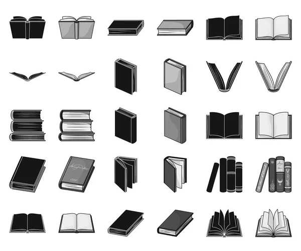Kniha v ikony vazeb černá, černobílá kolekce sady pro design. Tištěné produkty vektorové ilustrace symbolů akcií web. — Stockový vektor