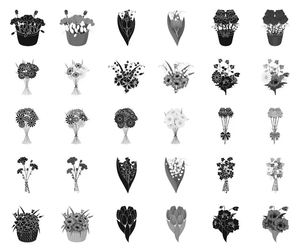 Un bouquet de fleurs fraîches noir, icônes monochromes dans la collection ensemble pour le design. Divers bouquets vectoriel symbole stock web illustration . — Image vectorielle