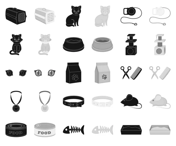 Un chat animal noir, icônes monochromes dans la collection ensemble pour le design. Entretien d'un chat vecteur symbole stock illustration web . — Image vectorielle