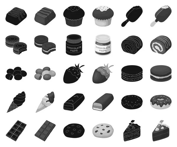 Σοκολάτας επιδόρπιο μαύρο, μονόχρωμη εικονίδια στη συλλογή σετ για σχεδιασμό. Σοκολάτα και γλυκά σύμβολο διάνυσμα απόθεμα web εικονογράφηση. — Διανυσματικό Αρχείο