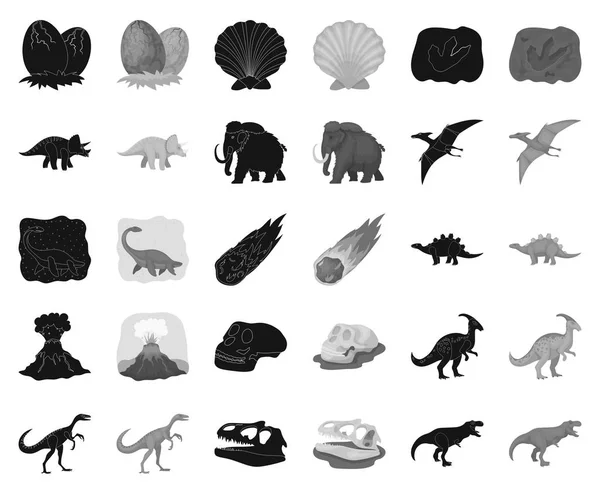 Different dinosaurs black,monochrome icons in set collection for design. Prehistoric animal vector symbol stock web illustration. — Stock Vector