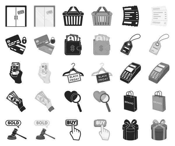 E-commerce, Achat et vente noir, icônes monochromes dans la collection ensemble pour le design. Commerce et finance symbole vectoriel stock illustration web . — Image vectorielle