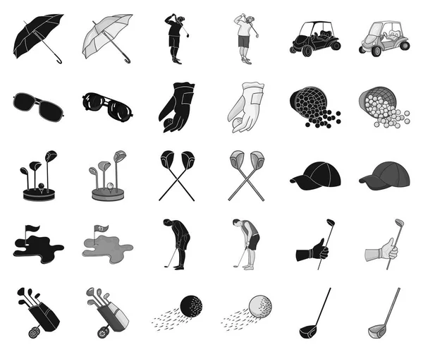 Golf and attributes black,monochrome icons in set collection for design.Golf Club and equipment vector symbol stock web illustration. — Stock Vector