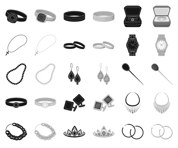 Bijoux et accessoires noir, icônes monochromes en set collection pour design.Decoration vectoriel symbole stock web illustration . — Image vectorielle