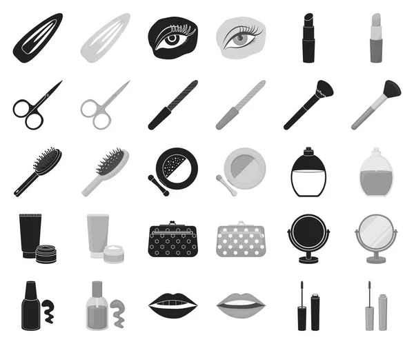 Makeup and cosmetics black,monochrome icons in set collection for design. Makeup and equipment vector symbol stock web illustration. — Stock Vector