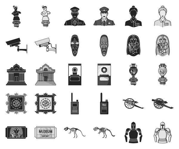 Μουσείο και γκαλερί μαύρο, μονόχρωμη εικονίδια στη συλλογή σετ για σχεδιασμό. Αποθήκευσης και έκθεση έκθεμα σύμβολο μετοχής web εικονογράφηση διάνυσμα. — Διανυσματικό Αρχείο