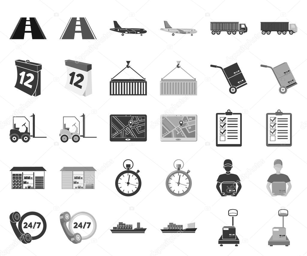 Logistics service black,monochrome icons in set collection for design. Logistics and equipment vector symbol stock web illustration.