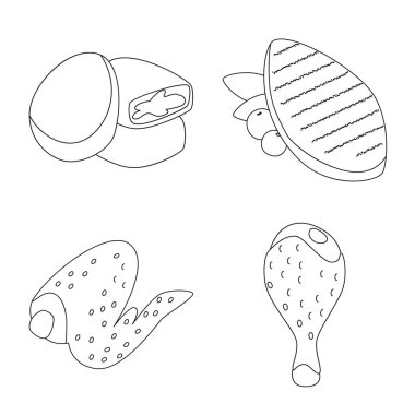 Gıda ve ızgara simge vektör çizimi. Gıda kümesi ve hisse senedi için kuş vektör simgesi.