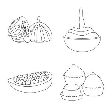 Kakao ve fasulye simge vektör tasarımı. Web için kakao ve tatlılık hisse senedi simgesi kümesi.