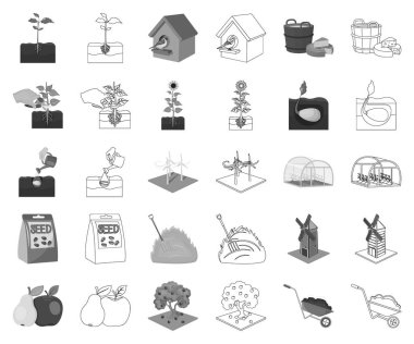 Çiftlik ve tarım tek renkli, set koleksiyonu tasarım için anahat simgeleri. Bahçe ve bitki izometrik vektör simge stok web çizim.