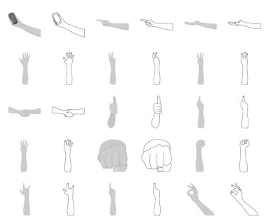 Jestler ve onların anlamı siyah-beyaz set koleksiyonu tasarım için anahat simgeleri. Duygusal iletişim vektör simge stok web illüstrasyon parçası.