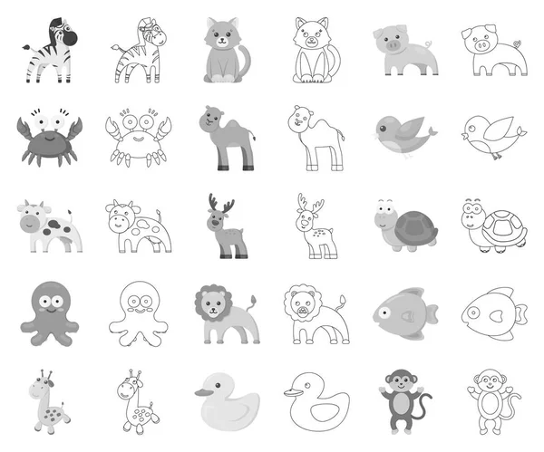 Un irrealistico monocromo, delineano icone animali nella collezione set per il design. Giocattolo animali vettore simbolo stock web illustrazione . — Vettoriale Stock