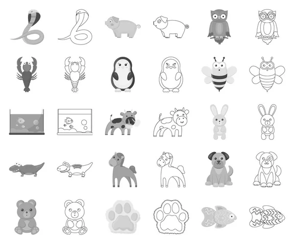 Un monochrome irréaliste, esquisser des icônes animales dans la collection ensemble pour le design. Jouet animaux vecteur symbole stock web illustration . — Image vectorielle