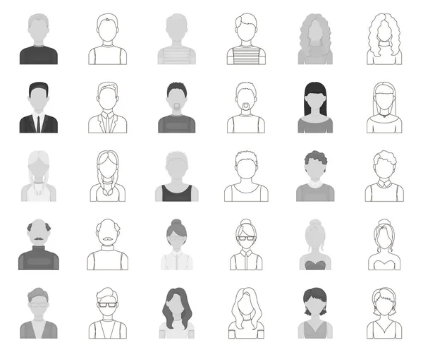 Avatar und Gesicht monochrom, umreißt Symbole in Set-Kollektion für Design. eine Person Aussehen Vektor Symbol Stock Web Illustration. — Stockvektor