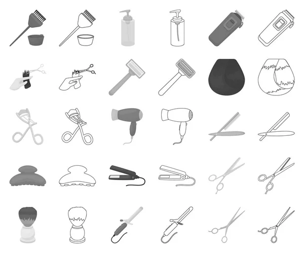 Hairdresser and tools monochrome,outline icons in set collection for design.Profession hairdresser vector symbol stock web illustration. — Stock Vector