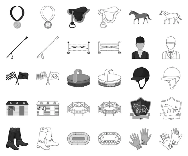 Hippodrome and horse monochrome,outline icons in set collection for design. Horse Racing and Equipment vector symbol stock web illustration. — Stock Vector