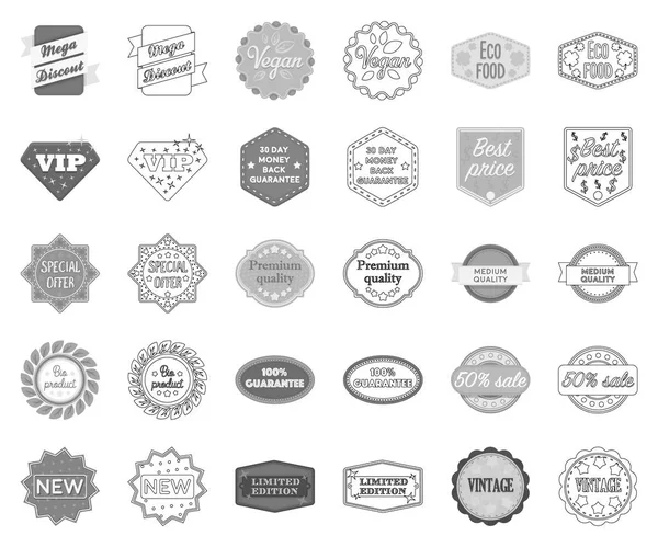 Différentes étiquettes monochromes, icônes de contour dans la collection de jeu pour le design. Index et marque vectoriel symbole stock web illustration . — Image vectorielle