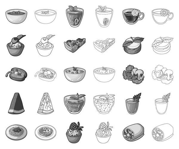 Plato vegetariano monocromo, esbozar iconos en la colección de conjuntos para design.Vegetal y la leche símbolo vector alimento stock web ilustración . — Archivo Imágenes Vectoriales