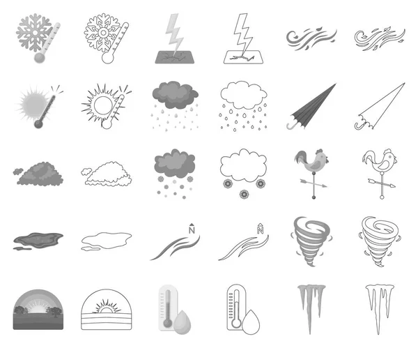Различные погодные монохромы, иконки контуров в наборе для обозначения. . — стоковый вектор