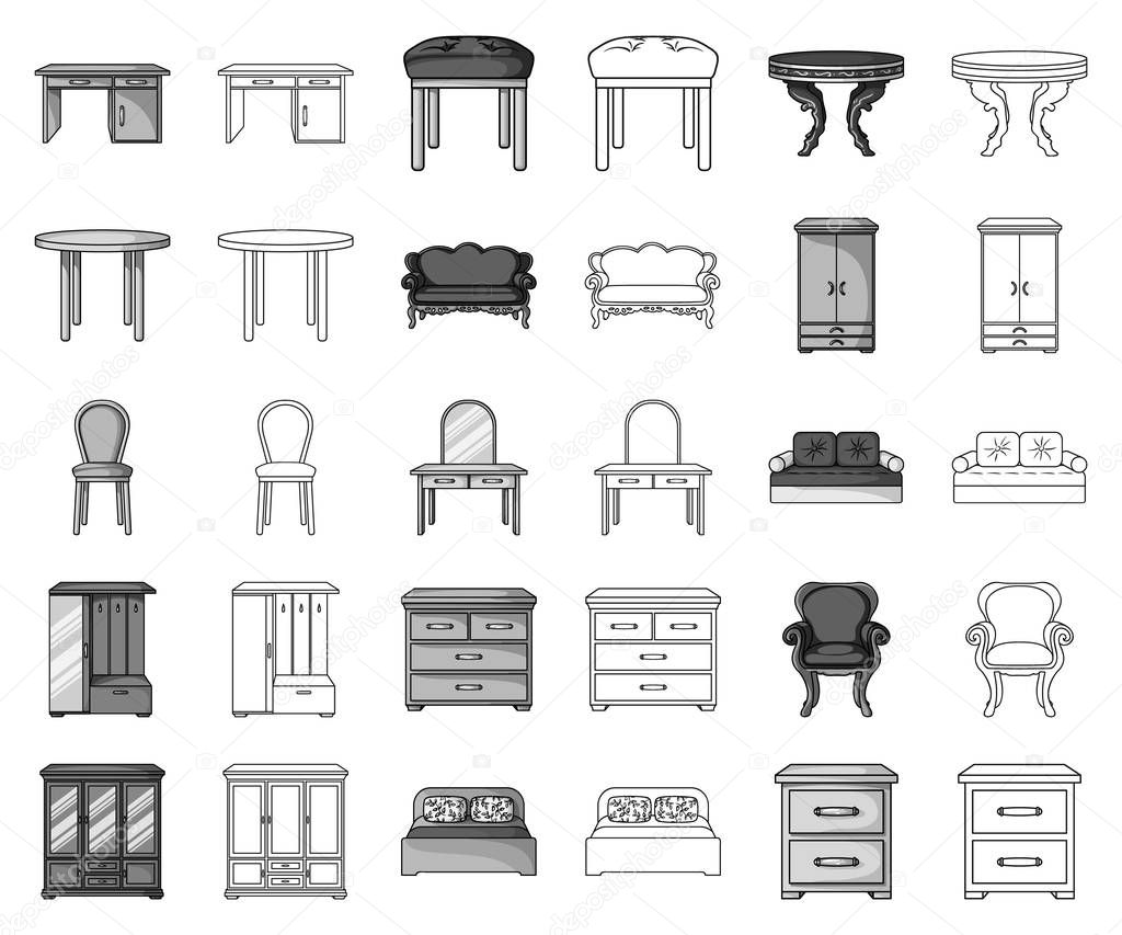 Furniture and interior monochrome,outline icons in set collection for design.Home furniture vector symbol stock  illustration.