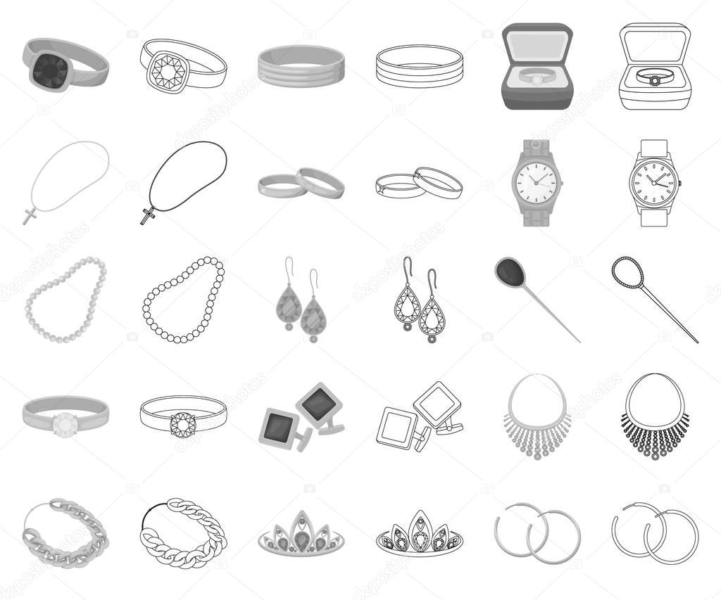 Jewelry and accessories monochrome,outline icons in set collection for design.Decoration vector symbol stock  illustration.