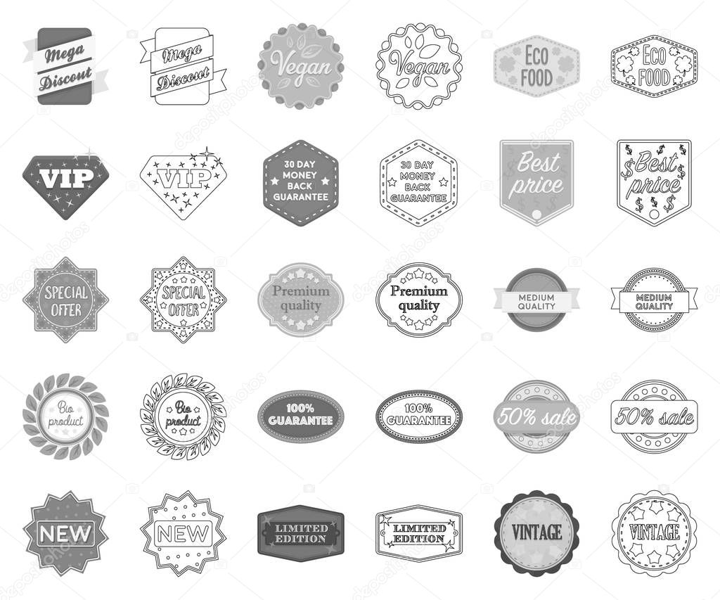 Different label monochrome,outline icons in set collection for design. Index and brand vector symbol stock web illustration.