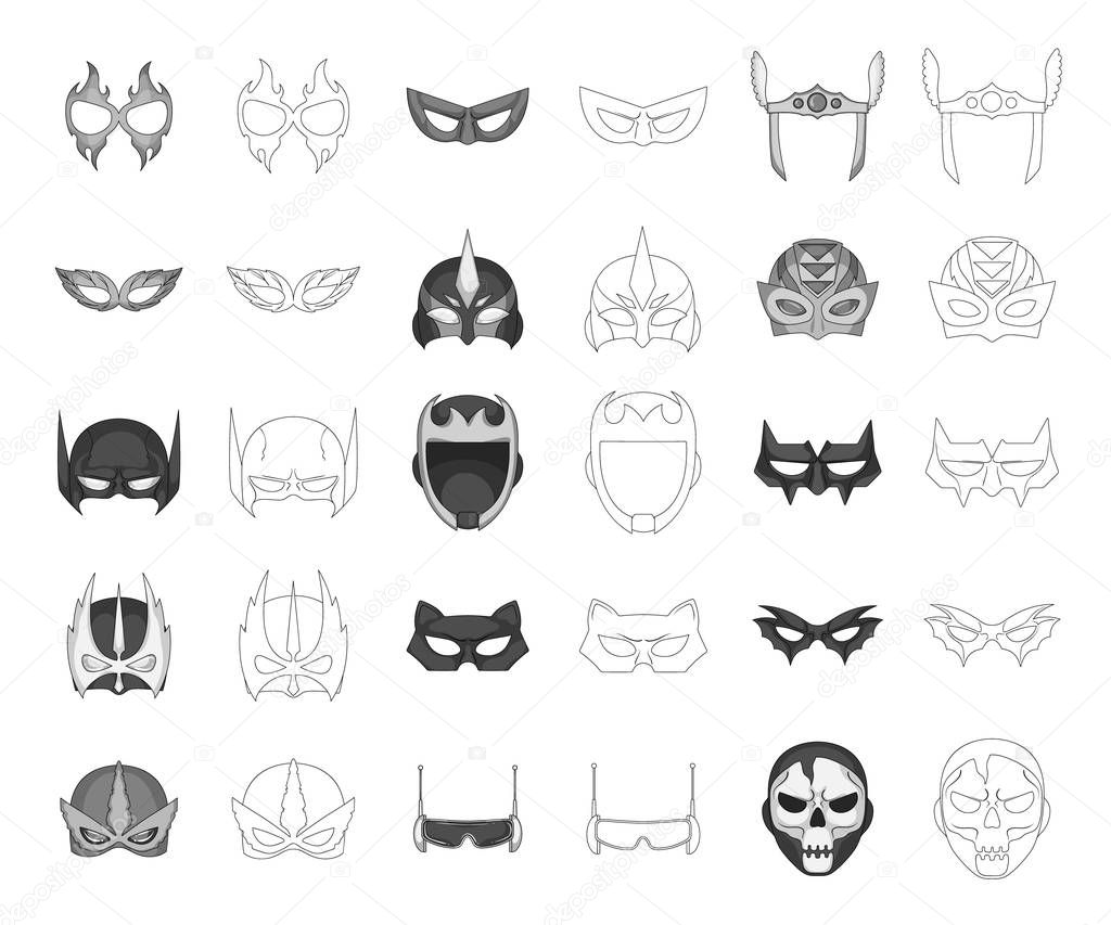 Isolated object of hero and mask sign. Collection of hero and superhero stock symbol for web.