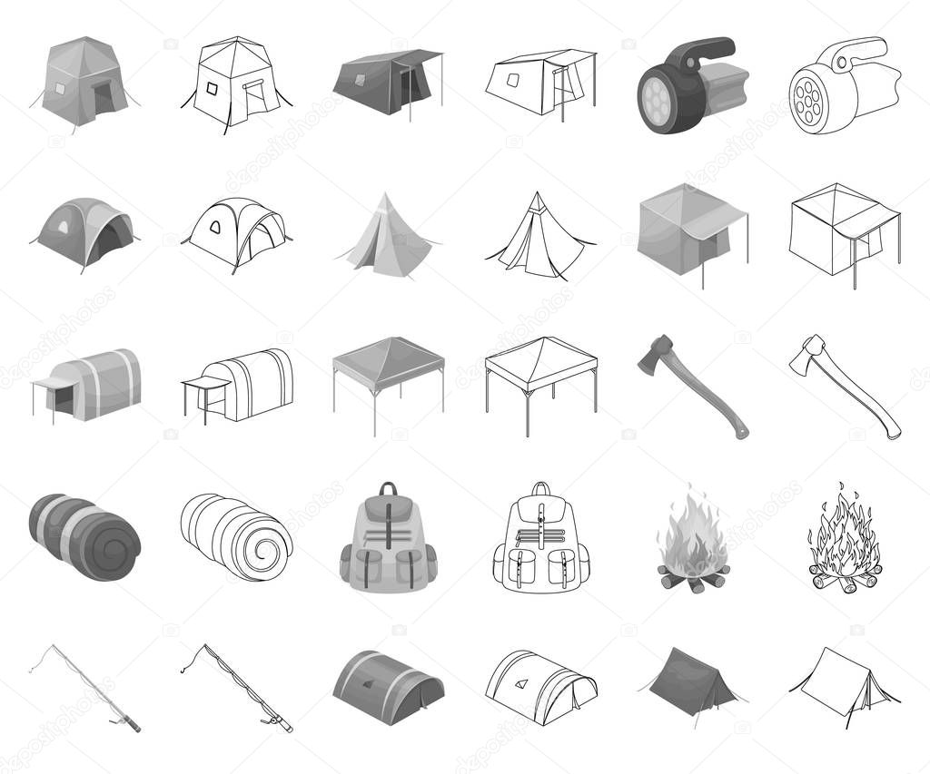 Different kinds of tents monochrome,outline icons in set collection for design. Temporary shelter and housing vector symbol stock web illustration.