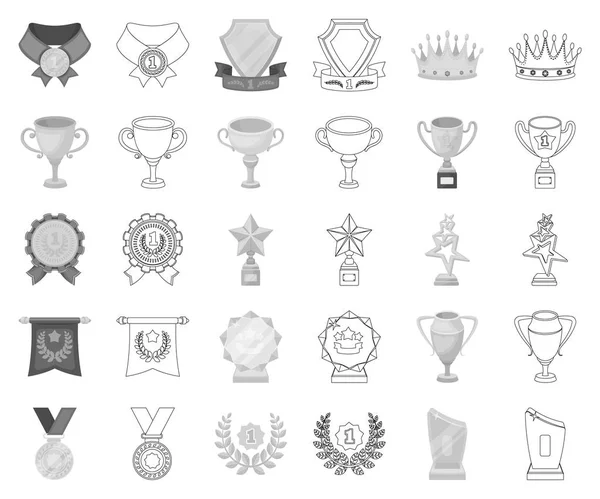Premios y trofeos monocromo, esbozar iconos en la colección de conjuntos para el diseño. recompensa y logro vector símbolo stock web ilustración . — Vector de stock