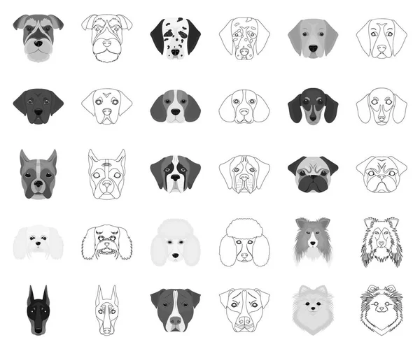 犬は犬モノクロ、アウトラインのアイコン デザインのセットのコレクションです。犬のベクトル シンボル ストック web 図の銃口. — ストックベクタ