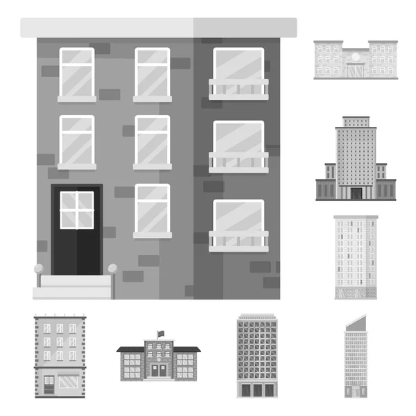 Diseño vectorial de la construcción y símbolo de la ciudad. Conjunto de construcción e icono de vector central para stock . — Vector de stock