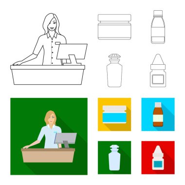 Perakende ve sağlık sembol vektör tasarımı. Hisse senedi için perakende ve sağlık vektör simge kümesi.