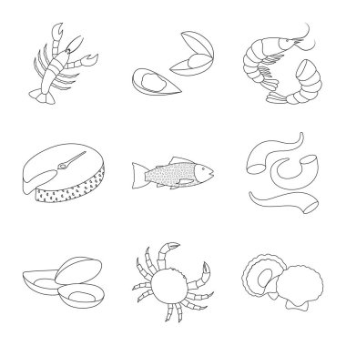 Gıda ve deniz simgesi yalıtılmış nesne. Gıda ve sağlıklı vektör simgesini hissenin koleksiyonu.