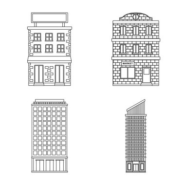 Mimari ve dış sembol yalıtılmış nesne. Mimarlık ve şehir hisse senedi vektör çizim topluluğu.