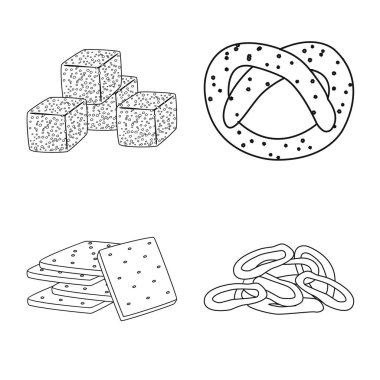 Ürün ve menü simge vektör Illustration. Ürün ve lezzet hisse senedi vektör çizim seti.