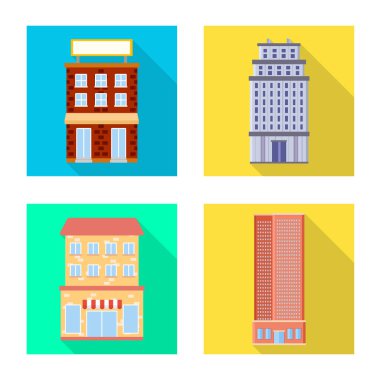 Belediye vektör tasarımı ve Merkez kutsal kişilerin resmi. Emlak hisse senedi vektör çizim ve Belediye kümesi.