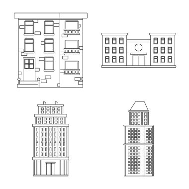 Yalıtılmış nesne mimarisi ve dış işareti. Mimarlık ve şehir hisse senedi vektör çizim topluluğu.