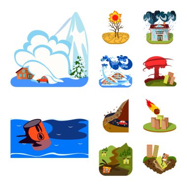 Tufan ve felaket simge vektör Illustration. Tufan ve kıyamet hisse senedi simgesi web için kümesi.