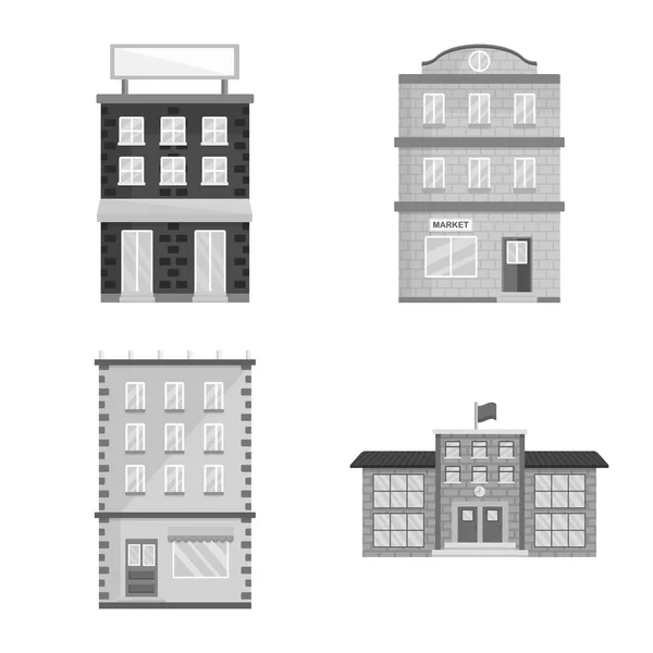 Vector ontwerp van bouw en stad teken. Verzameling van bouw en pictogram van de vector van het centrum voor voorraad. — Stockvector