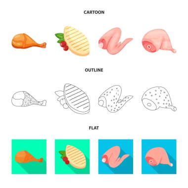 Ürün ve kümes hayvanları simge vektör tasarımı. Ürün ve tarım hisse senedi vektör çizim seti.