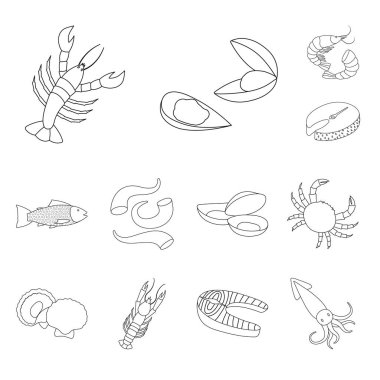 İzole işareti gıda ve deniz nesne. Gıda ve sağlıklı stok vektör çizim koleksiyonu.