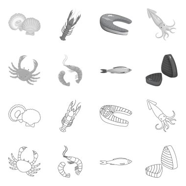 Taze ve restoran simge vektör Illustration. Taze ve deniz hisse senedi vektör çizim seti.