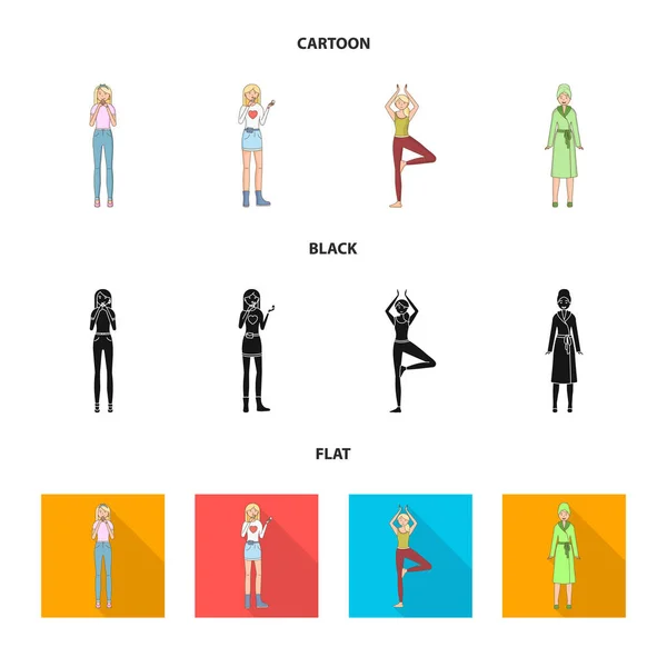 Oggetto isolato di postura e simbolo dell'umore. Serie di postura e illustrazione vettoriale femminile . — Vettoriale Stock